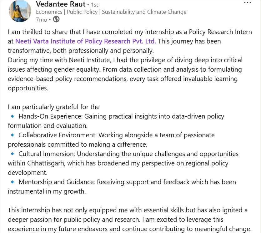 Neeti Varta LinkedIn Testimonial 1